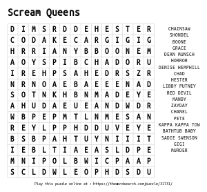 Word Search on Scream Queens