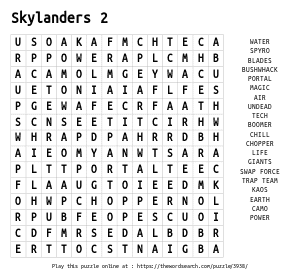 Word Search on Skylanders 2