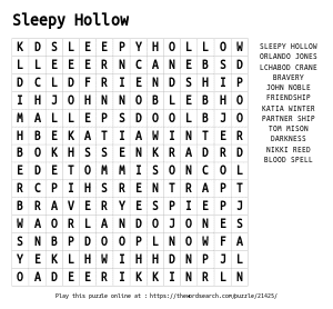 Word Search on Sleepy Hollow