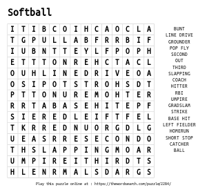 Word Search on Softball