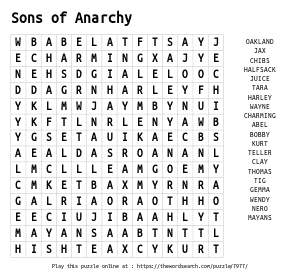 Word Search on Sons of Anarchy