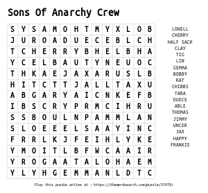 Word Search on Sons Of Anarchy Crew