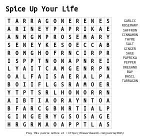 Word Search on Spice Up Your Life