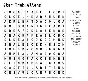 Word Search on Star Trek Aliens