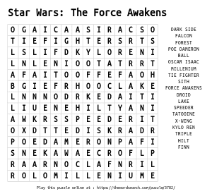 Word Search on Star Wars: The Force Awakens