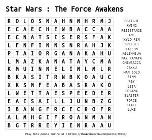 Word Search on Star Wars : The Force Awakens