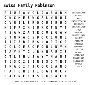 Word Search on Swiss Family Robinson