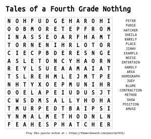 Word Search on Tales of a Fourth Grade Nothing