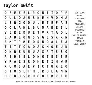 Word Search on Taylor Swift