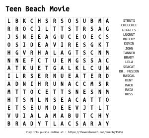 Word Search on Teen Beach Movie