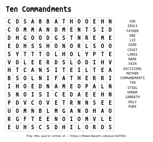 Word Search on Ten Commandments