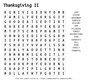 Word Search on Thanksgiving II