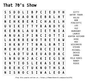 Word Search on That 70's Show