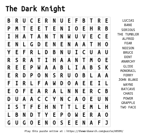 Word Search on The Dark Knight