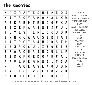 Word Search on The Goonies