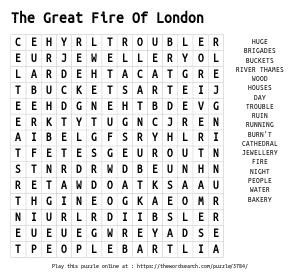 Word Search on The Great Fire Of London
