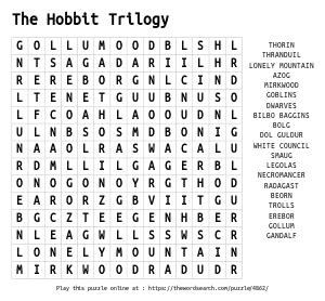Word Search on The Hobbit Trilogy
