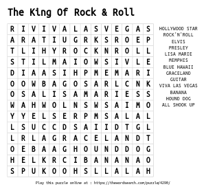Word Search on The King Of Rock & Roll