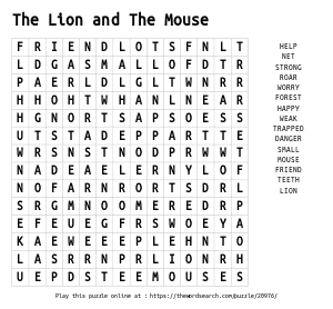 Word Search on The Lion and The Mouse
