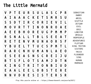 Word Search on The Little Mermaid