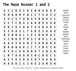 Word Search on The Maze Runner 1 and 2