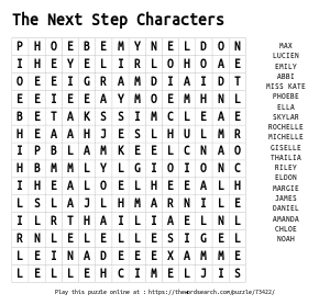 Word Search on The Next Step Characters