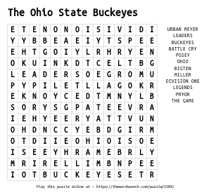 Word Search on The Ohio State Buckeyes