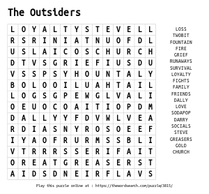 Word Search on The Outsiders