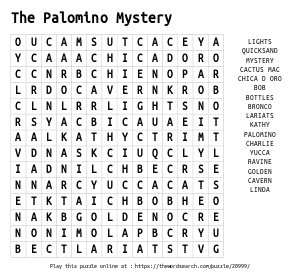 Word Search on The Palomino Mystery