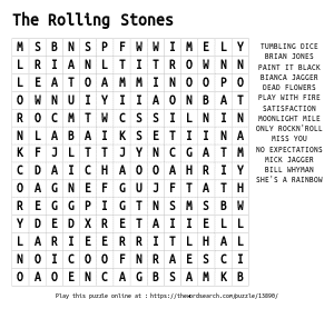 Word Search on The Rolling Stones
