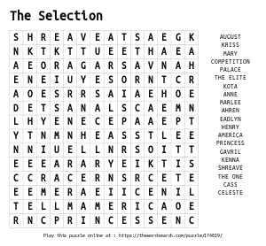 Word Search on The Selection 