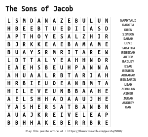 Word Search on The Sons of Jacob