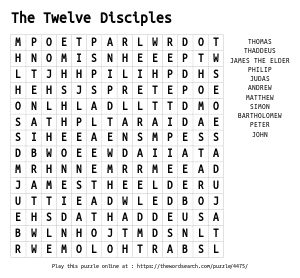 Word Search on The Twelve Disciples