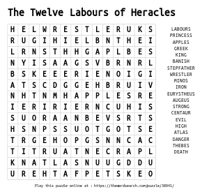 Word Search on The Twelve Labours of Heracles