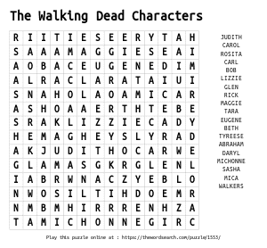 Word Search on The Walking Dead Characters