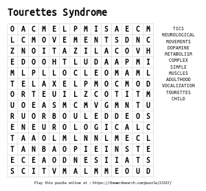 Word Search on Tourettes Syndrome