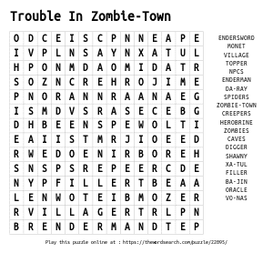 Word Search on Trouble In Zombie-Town
