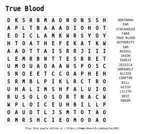 Word Search on True Blood
