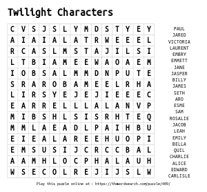 Word Search on Twilight Characters
