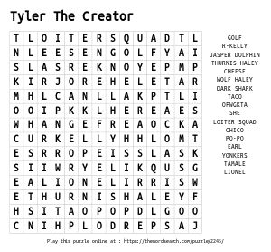 Word Search on Tyler The Creator