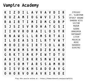 Word Search on Vampire Academy
