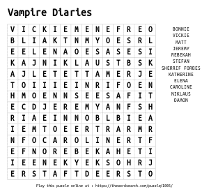 Word Search on Vampire Diaries 