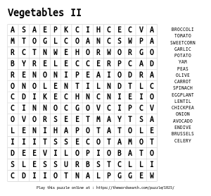 Word Search on Vegetables II