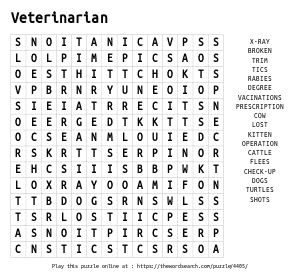 Word Search on Veterinarian