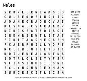 Word Search on Wales