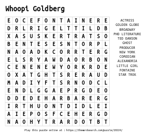 Word Search on Whoopi Goldberg