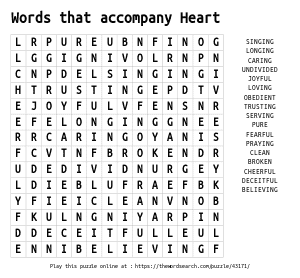 Word Search on Words that accompany Heart