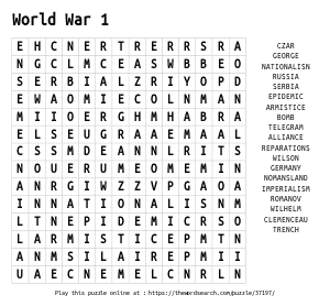 Word Search on World War 1
