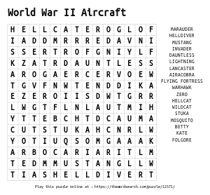 Word Search on World War II Aircraft