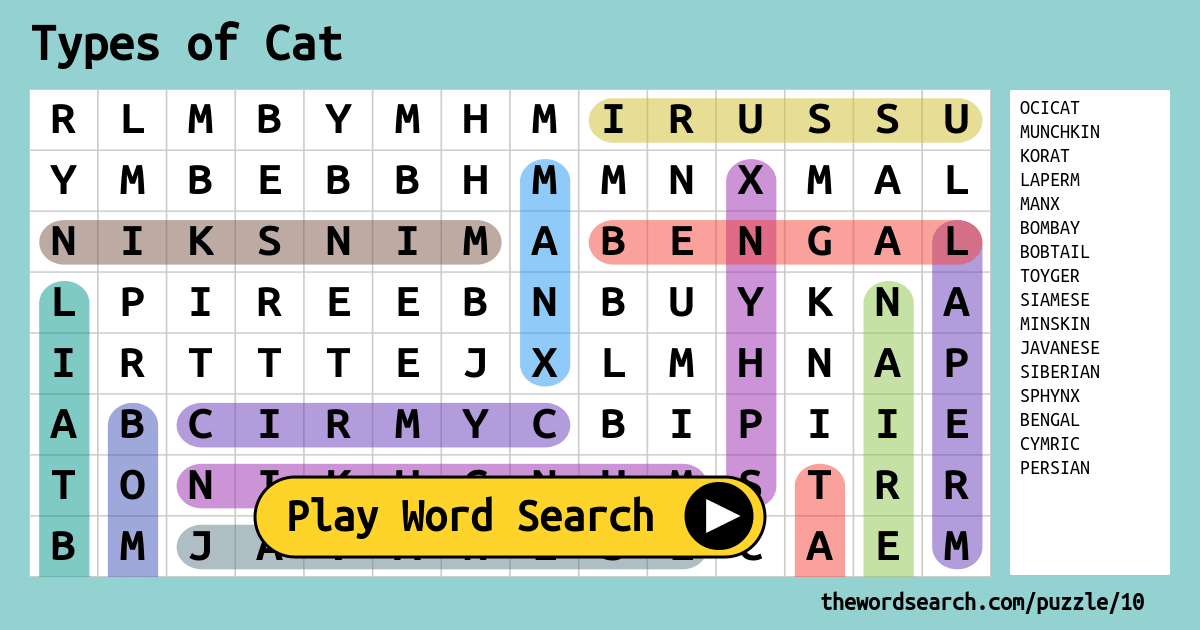 types-of-cat-word-search